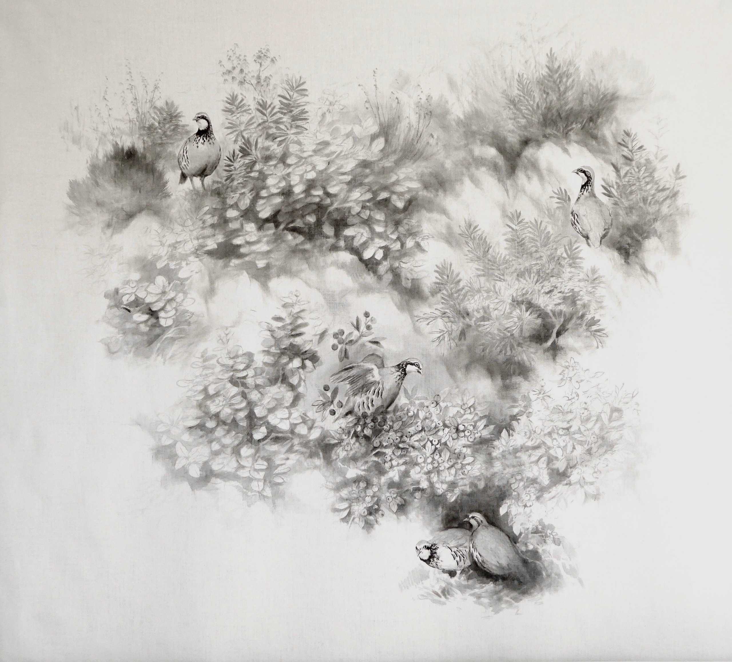 Tela pintada a mano de Jorge Estévez — Aves y naturaleza, Madrid