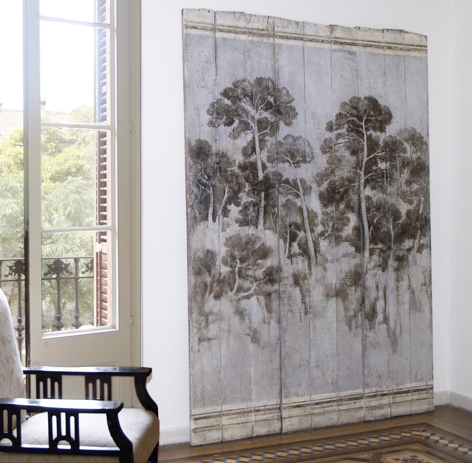 Obra sobre panel de madera antigua de Jorge Estévez — Madrid